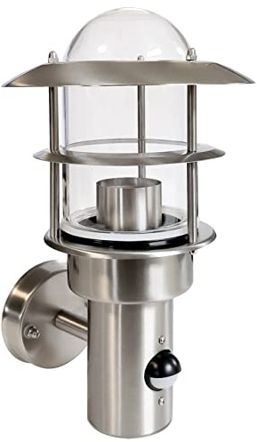 Maxkomfort Außenwandleuchte IP44 mit Bewegungsmelder & E27-Fassung – Wandlampe Edelstahl Glas für Eingangsbereich, Terrasse & Haus 251B1