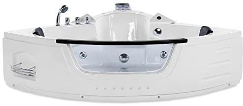 Bain à Remous Baignoire Balnéo d'Angle Moderne en Acrylique Blanc avec Hydromassage et Lumière LED et Surface Vitrée pour 2 Personnes Beliani