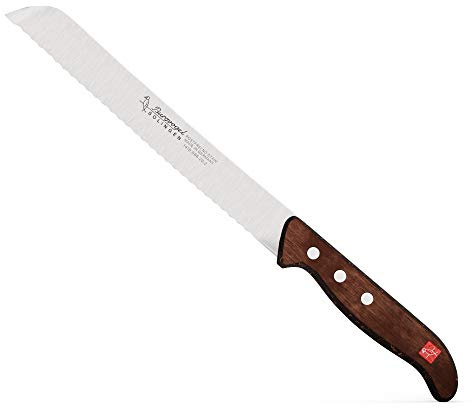 Burgvogel scharfes Brotmesser Solingen, rostfrei, 20 cm, Wellenschliff, Edelstahl, spülmaschinengeeignet, Holzgriff braun, Haushaltsmesserserie