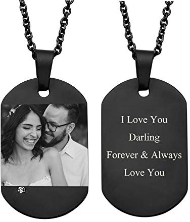 JSDDE Schmuck Personalized Gravur Edelstahl Dog Tag Anhänger mit Fotogravur Textgravur Kalendergravur Memorial Erkennungsmarke Anhänger Kette Geschenk für Souvenir Valentinstag