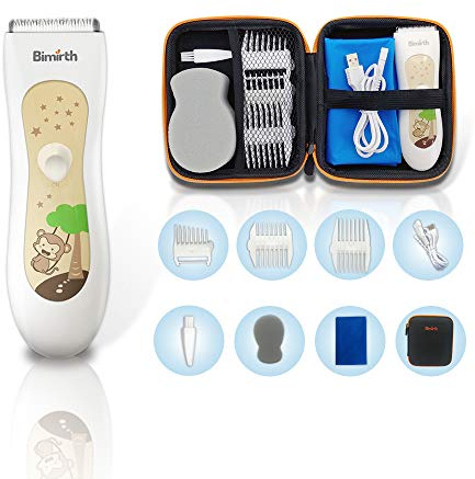 Bimirth Kinder Haarschneidemaschine, Leise Baby Haarschneider, USB Wiederaufladbare Haartrimmer für Baby mit Aufbewahrungstasche, Wasserdicht, 3 Führungskämme