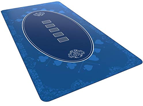 Bullets Playing Cards, Designer Pokermatte blau in 160 x 80cm für den eigenen Pokertisch, Deluxe Pokertuch, Pokerteppich, Pokertischauflage
