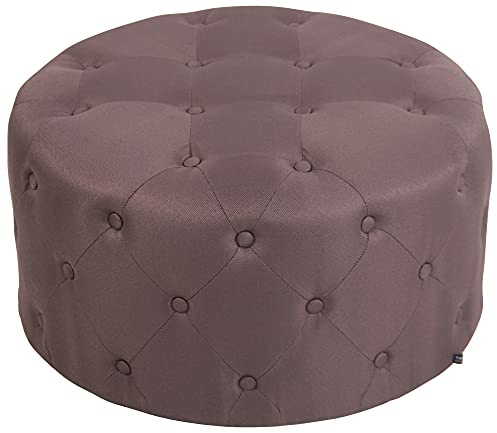 CLP Fußhocker Korsika I Kunstleder I Stoff I Polsterhocker Rund I Gesteppter Hocker Mit Zierknöpfen Farbe braun Material Stoff