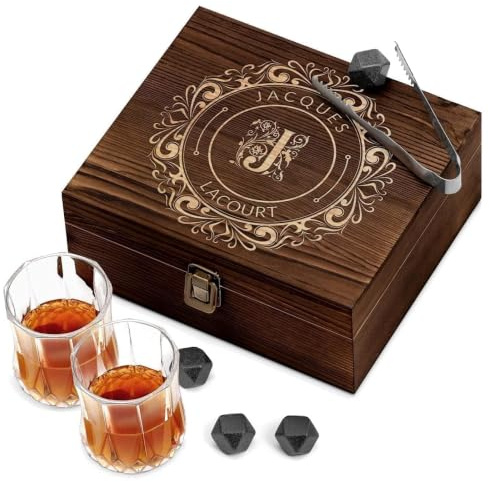 Maverton Ensemble de Pierres à Whisky et 2 Verre a whisky dans un coffret | Set a whisky Personnalisé, Cadeau Anniversaire Homme, Coffret Whisky, Noel, Cadeau Saint Valentin pour Homme, flèches