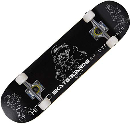 Skateboard Anime Weiß Schwarz Skateboard Kinder ab 8 Jahre 80x20cm 7-Lagigem Ahornholz Longboard Double Kick Komplett für Anfänger Jungen Mädchen Erwachsene Profi Penny Board