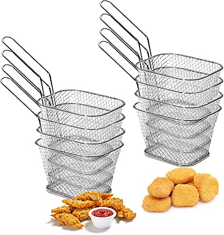 BUENTYA 8 PCS Mini Panier à Frites Acier Inoxydable Panier Frites Individuel Inox 10*8.5cm Panier de Friteuse Rectangulaire Plat de Service à Frites pour Frite Poulet Frit Rondelles d'Oignon Crevette