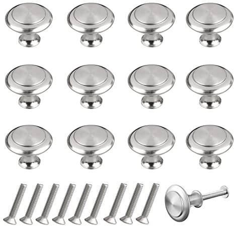 THSIREE 12PCS Cabinet Knobs, Premium Door Drawer Knobs, Round Cupboard Handles with Screws, for Kitchen Bedroom Furniture (Silver)