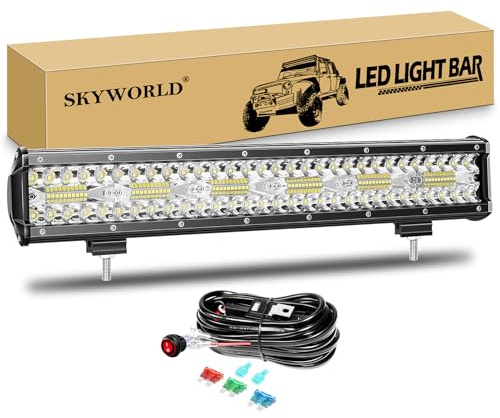 SKYWORLD 45 cm 360W LED Arbeitsscheinwerfer Bar mit 12V Kabelbaum Kit | 8D Dreireihig Lichtbalken Offroad Beleuchtung Wasserdicht Lichtleiste für 4x4 Auto KFZ LKW SUV UTV ATV Fahrzeuge, 6000K Weiß