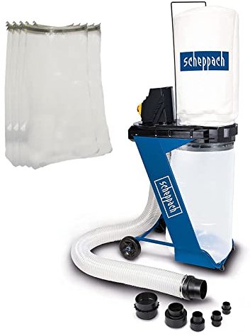 Scheppach DC500 Absauganlage Set mit 4 TLG. Adapterset & 5 Spänesäcke | 550W Leistung | 75L Auffangsack | Absaugstutzen Ø 100mm | Luftleistung 1150m3/h | Schlauchlänge 2000mm