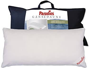PARADIES Dreikammer-Kopfkissen 40x80 cm - 100g + 220g - Abbie medium Bio - mittelfestes Daunenkissen 40x80 mit RDS zertifizierten Gänsefedern und Daunen