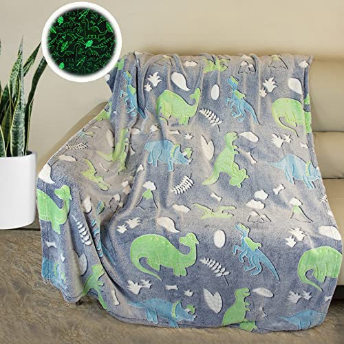HSGLGNA Kuscheldecke Kinder Dinosaurier Decke Leuchtet im Dunkeln, Dinosaurier Muster Weiche Mikrofaser Flauschig Decke,Tolle Geschenke für Dino Liebhaber(Dinosaurier B, 130x150 cm)