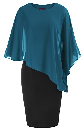 Hanna Nikole Capeklänning i stora storlekar, cocktailklänning med cape i chiffong, knälång aftonklänning med overlay, XL