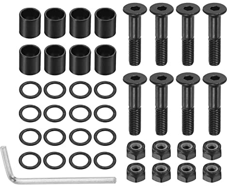 PATIKIL 1 Pouce Skateboard Matériel Vis Boulons Trousse, 8Pcs Patin Outils Montage Hex Clés avec Entretoises Rondelles Écrous Clés pour Skateboard Longboard Roue Accessoires, Noir