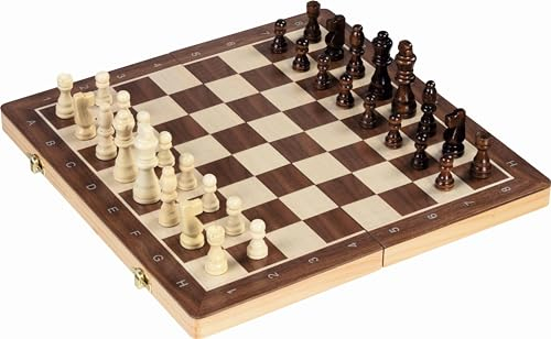 goki 56314 Magnetisches Holz-Schach & Dame 2-in-1 – hochwertiges Familienspiel mit klappbarem Spielbrett