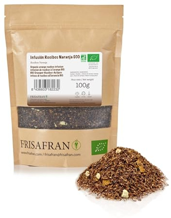 FRISAFRAN | Infusión Rooibos Naranja Ecológica a Granel 100g | Experiencia Sensorial | Sabor unico | Infusión Natural | Sin Cafeína | Nutritiva | Hidratante | Cultivo Sostenible | Detox | sin teina