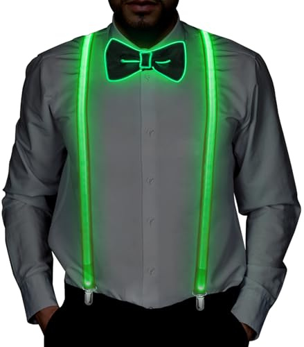 AN HUI MING 2 Stück Led Hosenträger Herren LED Fliege Krawatte Oktoberfest Herren Outfit Party Gadgets für Musik Festival, Halloween Kostümparty