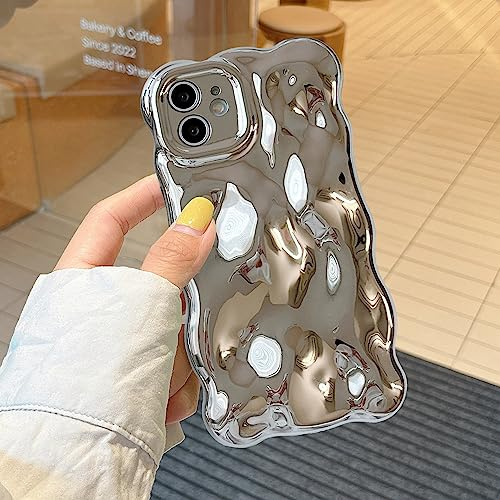 XIZYO Einfarbig Wellenform Hülle für iPhone 12, Silber | Niedliche Lockige Wellig, Ästhetisch Luxus Mädchen Design, Vollständiger Kameraschutz, Weiche TPU Silikon,Stoßfest Anti-Gelb