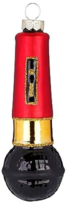 Christbaumschmuck Karaoke Mikrofon 12cm Glas - Glasfigur zum Aufhängen Rot Schwarz Gold - Extravaganter Handbemalter Weihnachtsbaum Anhänger - Musikinstrumente & Weihnachtsbaumschmuck