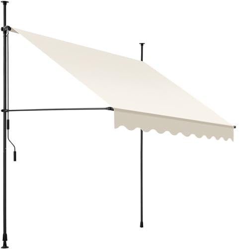 tectake® Klemmmarkise mit Handkurbel, Balkon Markise ohne Bohren, Markise höhenverstellbar, UV-beständig, wasserabweisend, Terrassenüberdachung, Sonnenschutz Terrasse & Balkon, Breite 200 cm - beige
