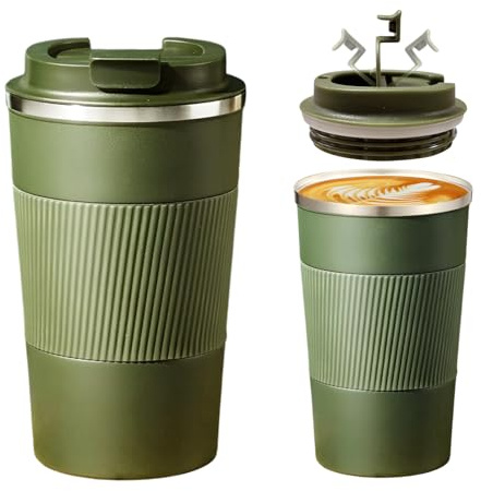 Senshuomy Travel Mug, Insulated Coffee Cup with Leakproof Lid, Reusable Coffee Cups Travel Cup, Stainless Steel thermaol Mug for Hot Cold Drinks (Green 380ml) | Reusable Coffee Cups Travel Cup, Stainless Steel thermaol Mug for Hot Cold Drinks