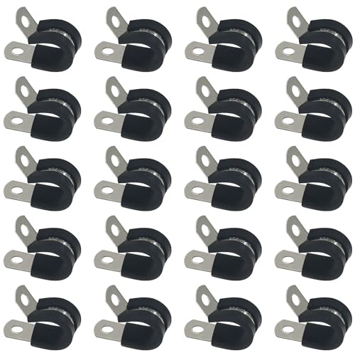 Lot de 20 colliers de serrage en forme de R en acier inoxydable avec rembourrage en caoutchouc, colliers de serrage en P doublés en caoutchouc (13 mm)