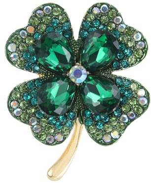 Oenothera Vierblättriges Kleeblatt Brosche, Strass Broschen, Broschen für Damen, für Frauen Freundin Partei Dekoration Geschenk（Grün）