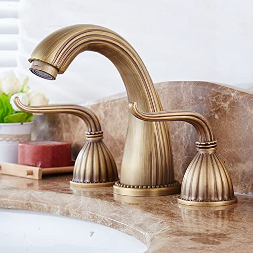 Badezimmer-Waschtischarmaturen, Retro-Antik, Messing-Waschtischarmatur, Warm- und Kaltwasser-Badezimmerarmatur, Zwei-Griff-Badezimmer-Mischbatterie, Drei-Loch-Waschtischarmaturen, Mischer, Badezimmer-