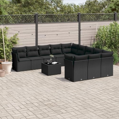 Homgoday Gartensofa-Set 12-teilig mit schwarzen Kissen aus Polyrattan, Outdoor-Sofas für den Garten, Set für Außenbereiche, Gartenmöbel Type3218415