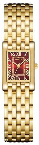 CIVO Orologio Donna Oro Acciaio: Inossidabile Orologio da Polso Analogico Quarzo - Piccolo Orologi Donna Quadrante Rosso Rettangolare Classico Vintage Numeri Romani