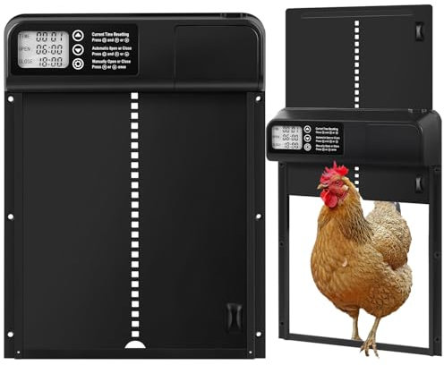 Automatische Hühnerklappe,Elektrische Hühnerklappe Automatisch Hühnerklappen Hühnertür mit Zeit/Handmodus Anti-Klemm