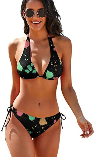 Lsjuee Bikini-Sets mit tropischem Bananen-Kiefern-Muster, Zweiteiliger Badeanzug für Frauen, sexy Neckholder-Badeanzug