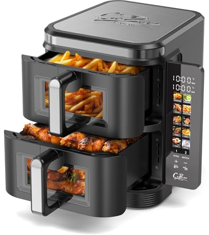 COBNN Friggitrice ad aria verticale a doppia camera, 11L Dual Zone Airfryer con display a colori pieghevole, 10 programmi, finestra di visualizzazione, materiale ignifugo V0, 2800W