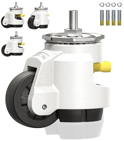 HOLKIE Leveling Stem Casters Set of 4 Heavy Duty Retractable Caster Wheels, 1/2 and M12 Stem Size, Total Capacity 4960 Lbs, Adjustable Wheel with Ratchet Handle for Workbench, Machine, Equipment