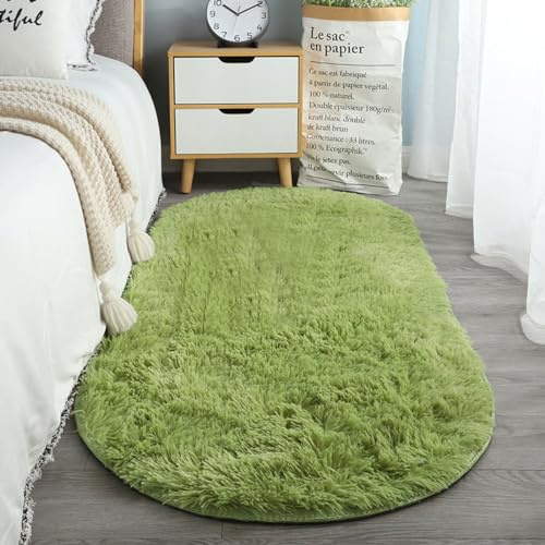 SBJKLYRN Carpeting Carpets Luxury Fluffy Shag Area Rug Washable Rugs Living Room Non Shedding Dense Rugs Light Luxury Minimalist Style For Living Room Plush Carpet(Green,40 * 120cm)