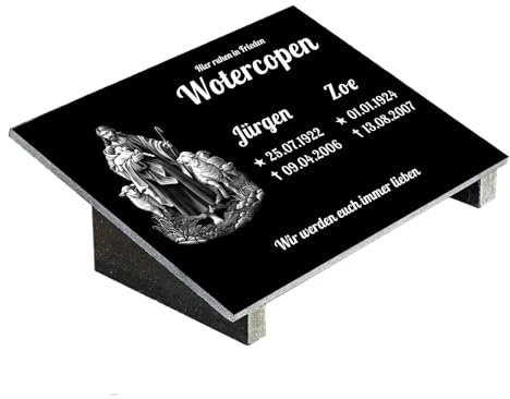 Grabplatte mit Inschrift aus Granit, personalisierbar Gedenktafel für Urnengrab, Grabstein für 1-2 Pers., Urnengrabstein N27D (30x40cm mit Stützen)