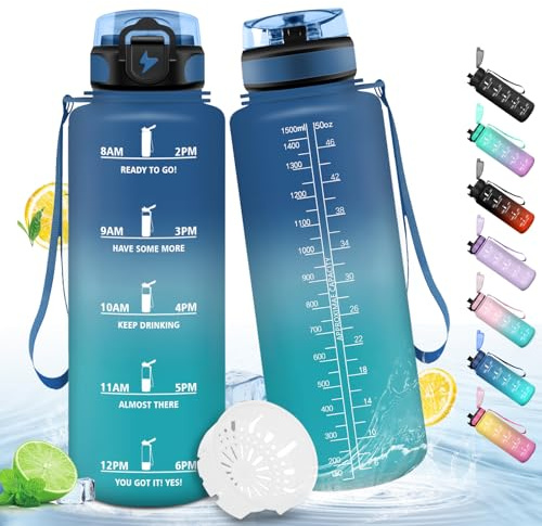 HoneyHolly Trinkflasche Trinkflasche Sport 1.5L, mit Zeitmarkierung, Wasserflasche, Auslaufsicher, Sportflasche, Wasserflasche Kohlensäure Geeignet für Wandern, Laufen, Radfahren