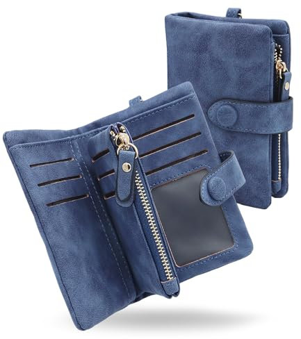 Alster Herz* Damen Geldbörse Klein – Geldbeutel Frauen Veganes Leder mit Vielen Kartenfächern und Münzfach, Portemonnaie Kartenhalter mit RFID Blocker (Blau)