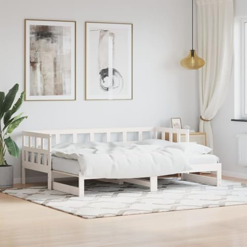 Fasba Tagesbett, Ausziehbar Schlafsofa mit Stauraum, Bettsofa Gästebett für Schlafzimmer Wohnzimmer, Sofa Bett Ausziehbett, Weiß 90x190 cm Massivholz Kiefer