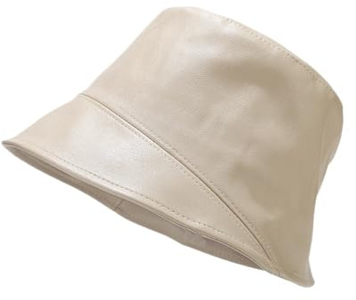 Schicker Damen-Fischerhut Aus PU-Leder Modische Fischer Hat Lässiger, Wasserdichter Regenhut Reise-, Wander- Und Strand Mütze(Beige)