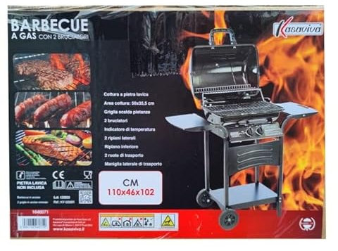 Barbecue a Gas con Coperchio e Mensole 2 Bruciatori BBQ 110 x 46 x 102 cm