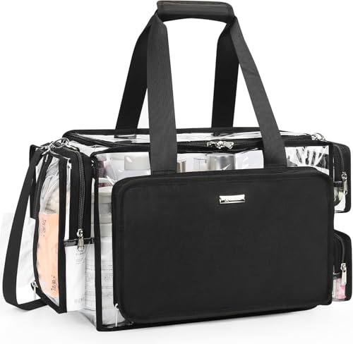 Relavel Transparente Make-up-Tasche XXL – Profi-Kosmetikset für Visagisten & Friseure, Reise-Beauty-Organizer mit verstellbaren Fächern, transparente Duffel-Tasche für Strand & Toilettenartikel