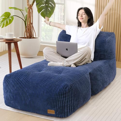 UODERS Klappsofa Bodensofa Schlafsofa Klappbar 170cm mit Rückenlehne & Seitentaschen, Sitzsack Sessel Gemütlichfür Erwachsene Schlafcouch für Kinder Sitzsack Bett für Wohnzimmer Schlafzimmer, Blau