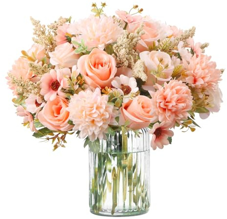 2 Bouquet de Fleurs artificielles Deco en Soie, Fausse Fleur AVCE hortensias et Roses pour Mariage, fête, Maison, Cuisine