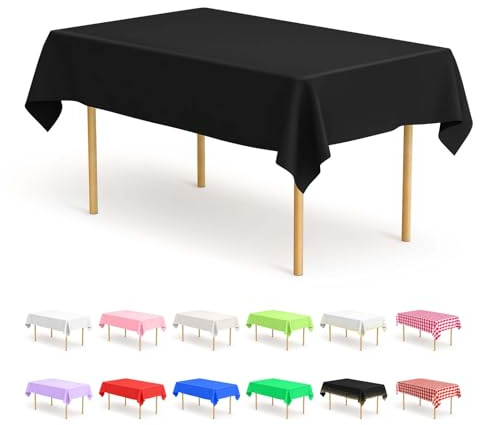 BOUBONI 4 Stück Schwarz Einweg Tischdecken 137 x 274 cm Rechteckige Party Tischdecke Geeignet für Hochzeiten Catering Outdoor und Themenveranstaltungen