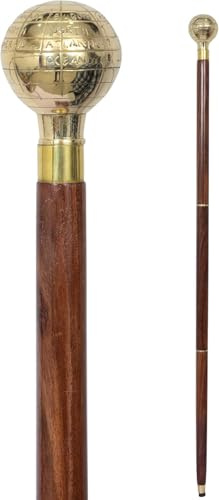 Bastone da passeggio in legno vittoriano con manico in ottone e testa a globo
