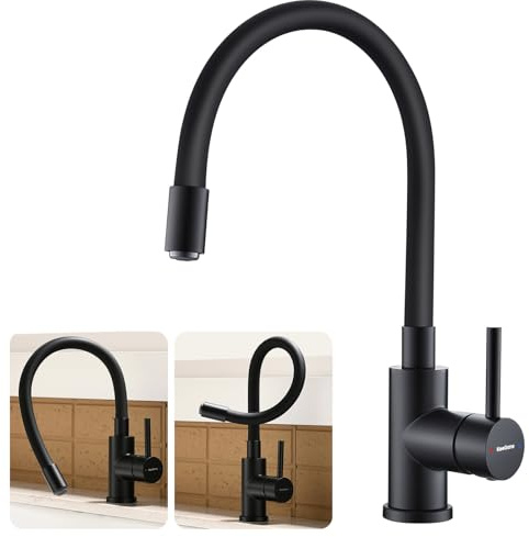KeeGone Wasserhahn Küche schwarz flexible Auslaufbrause Spültischarmatur 360° schwenkbar Küchenarmatur mit abnehmbarem Wasserspar-Strahlregler flexible Küchenarmatur für den Küchenbereich