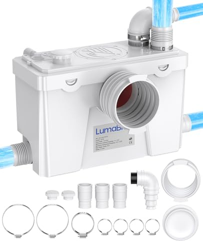 LumaBrite 500W Macerator Pump - 110L/min Sanitary Lift Pump Shower Pump with 4 Inlets for Toilet, Sink, Basin & Bathtub, Auto Start & Stop, Quiet Operation with Carbon Filter