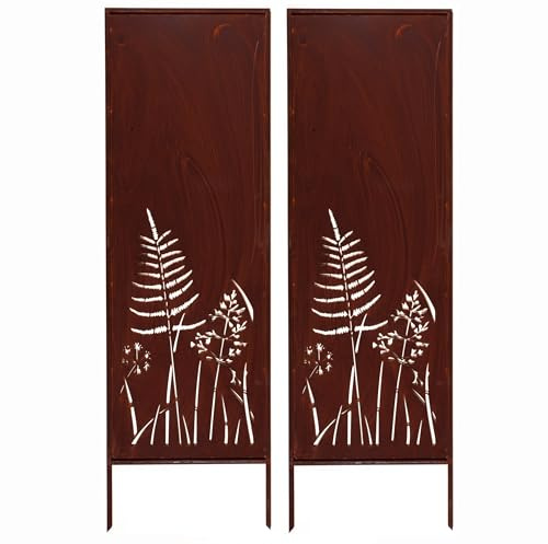Kapaga - Lot de 2 brise-vue en métal - 160 x 50 cm - Aspect rouille - Brise-vue pour jardin - Brise-vue - Décoration de jardin - Clôture - Rouille (arbustes)