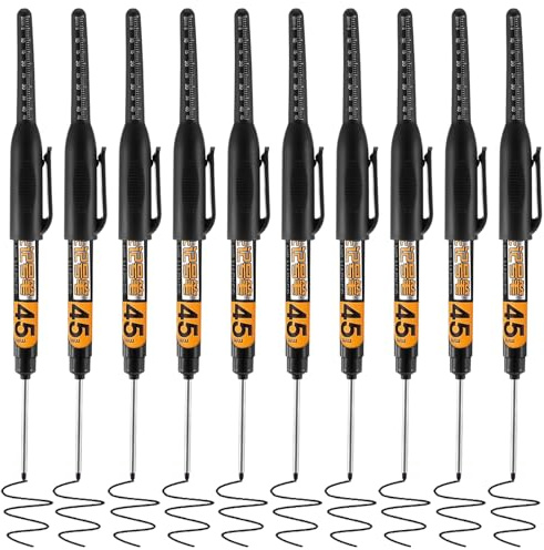 KFHENSOMR 10 Pcs Deep Reach Markers Long Head Deep Hole Marker Pens 45mm Long Nose Marker Waterproof Construction Markers Marking Tool Permanent Pen Carpenter Ink Pens Metal Marking Pen (Black)