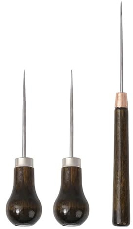 3 Pcs Bradawl, Awl Punch Tool, with Wooden Handle, Handwork Sewing Awl, Durable Bradawl Tools, for Leather Craft, Sewing Crafting, DIY Handmade Maker Tool